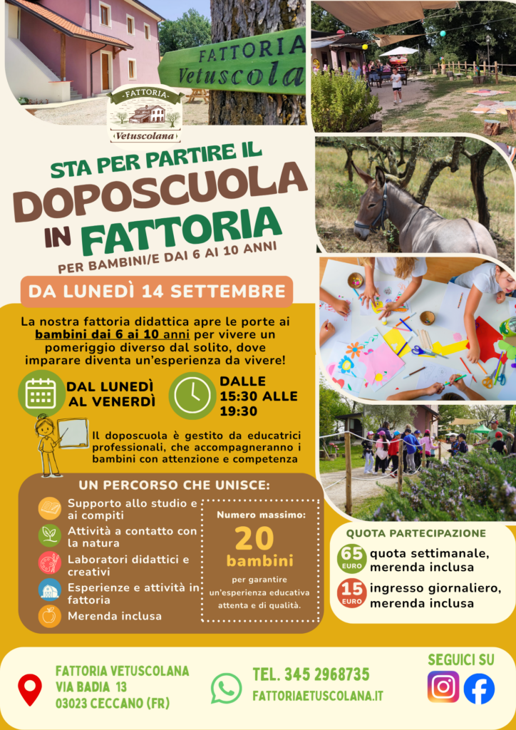 Doposcuola in Fattoria Vetuscolana: studio, natura e attività per bambini dai 6 ai 10 anni